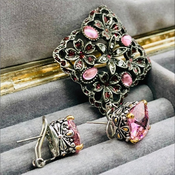 Vintage Pink Rock Candy Crystal Earrings & Brooch - Picture 3 of 10